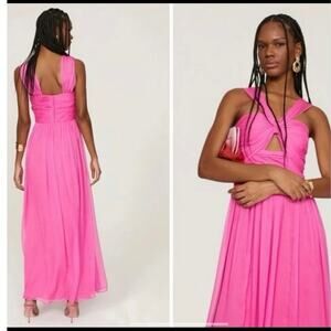 ADAM LIPPES Bright Electric Pink Knot Front Halter A-Line Dress size 14